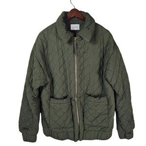 Anthropologie If By Sea‎ Quilted Bomber Jacket XS Olive Full Zip Outdoor Preppy